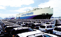 Hyundai Motor SUVs waiting for shipping in the nation's southeastern port Ulsan