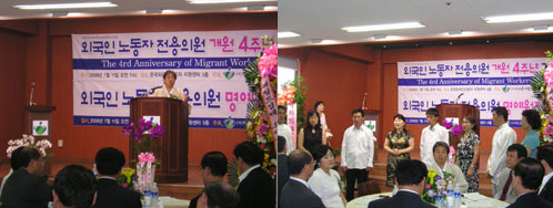Preaching by Rev. Lee Hae-hak and hymn songs by Chinese volunteers (right)