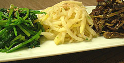 Starting from right, spinach, balloonflower and fernbrake