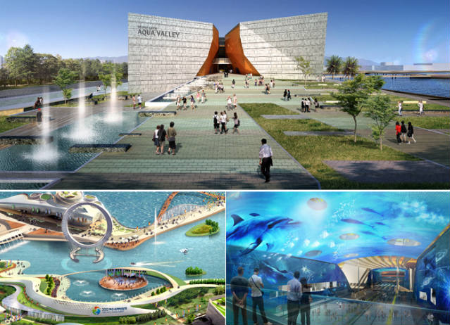 The aquarium (above): the centerpiece of the expo Big-O (below left); inside the aquarium (below right)
