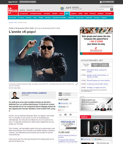 An article published last month in <i>La Presse</i> covers K-pop and its influence over the Asian music industry