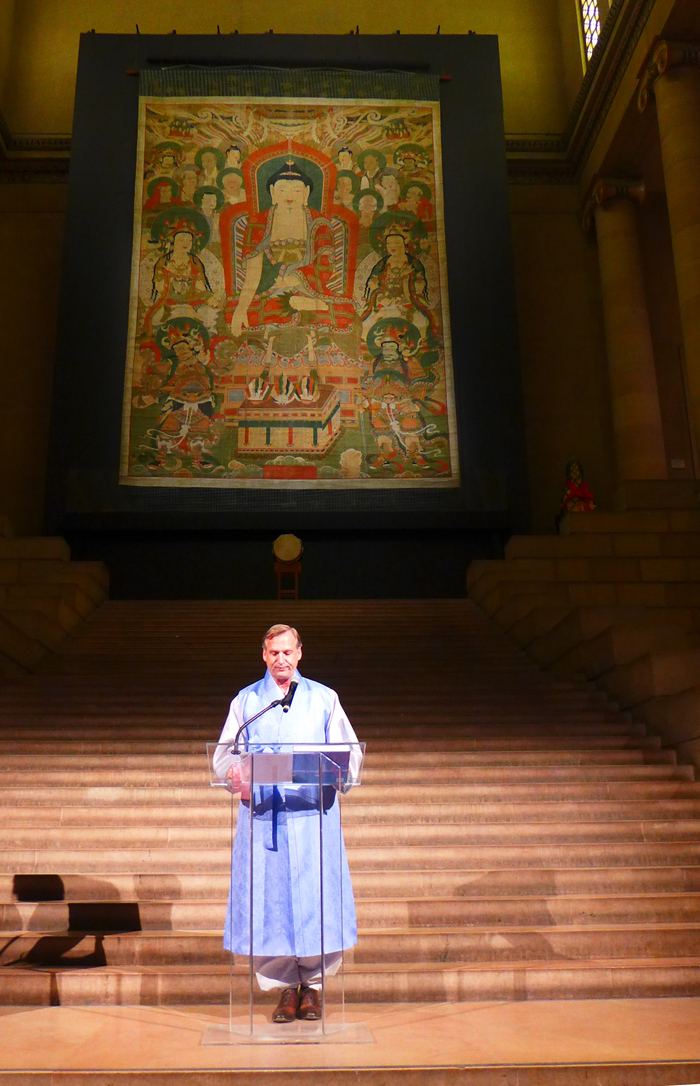 Director Timothy Rub of the Philadelphia Museum gives a welcoming speech at the opening of the new Joseon-era art exhibition. 