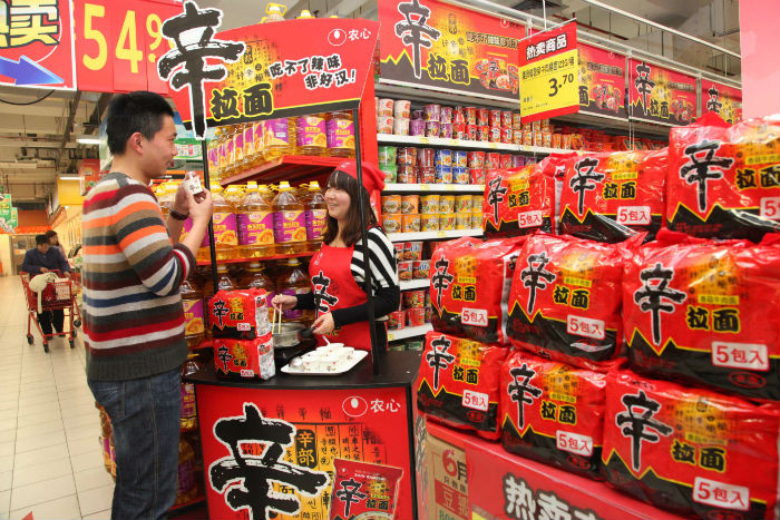 Shin Ramyun is on sale in a grocery store in Shanghai. (photo courtesy of Nongshim) 