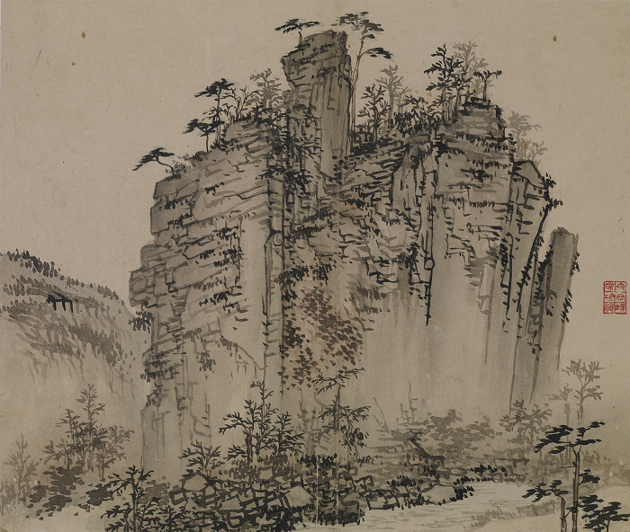 Kim Hong-do's Sainamdo is known for its magnificent view of the precipitous cliffs at the Sainam Rocks, one of the most picturesque places in Danyang, North Chungcheong Province. (photo courtesy of the Cheongju National Museum) 