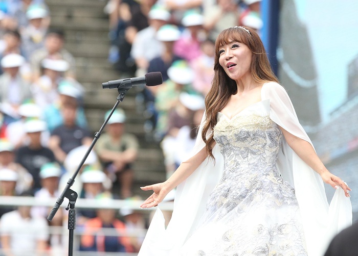 Soprano Sumi Jo sings 'Nella Fantasia' at the Daejeon World Cup Stadium on August 15 before the pontiff arrives.