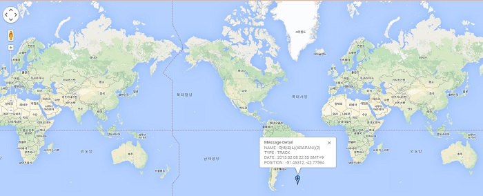 Kim's boat, the Arapani, has passed the southern tip of South America and is now advancing toward the Indian Ocean.