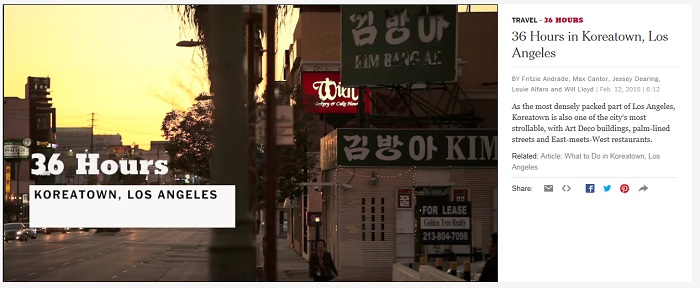 The New York Times on February 11 releases a shot video titled, '36 Hours in Koreatown, Los Angeles.' 