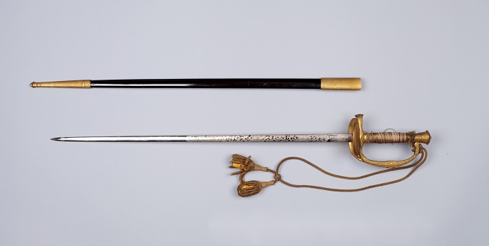 A sword is engraved with a plum blossom pattern symbolizing the Daehan Empire.