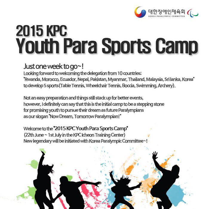 A welcoming poster for participants in the Youth Para Sports Camp.