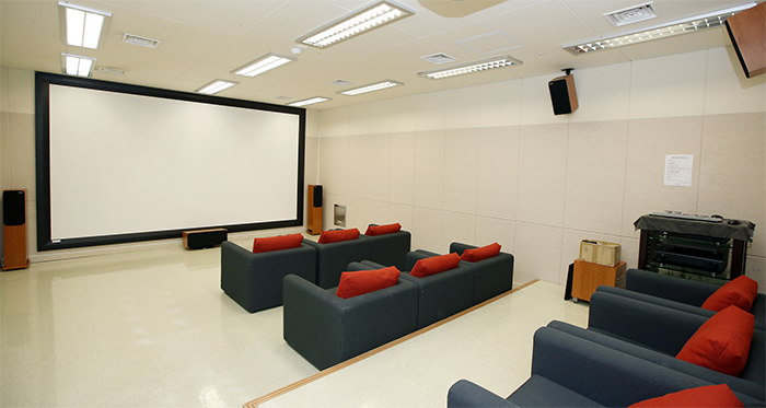 The center houses a theater where athletes can convene to enjoy a film.