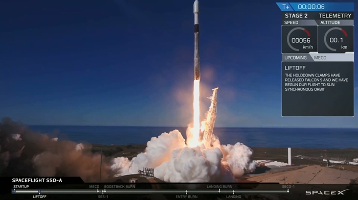 A SpaceX Falcon 9 rocket carries the Korean communication satellite launch on Dec. 3 at Vandenberg Air Force Base in California (SpaceX)