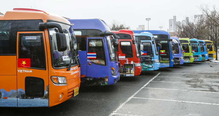 Ten buses decorated with the flags and symbols of each of the 10 ASEAN member states will travel across Korea, stopping in Seoul, Busan, Daejeon, Ulsan and Gwangju.