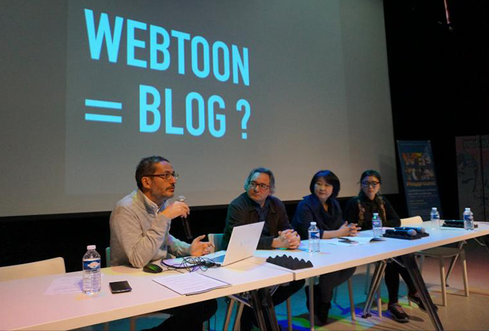 Delitoon administrator Didier Borg (left) participates in a seminar about digital animation, part of the 43rd Angoulême International Comics Festival on Jan. 29 in France.