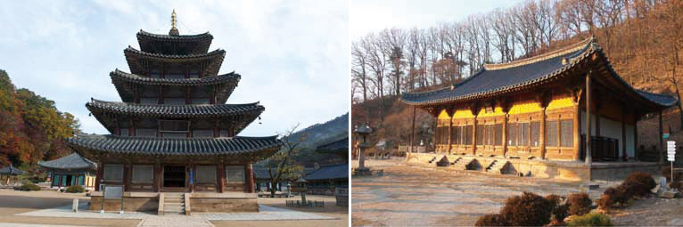 (Left) Beopjusa Temple in Boeun, Chungcheongbuk-do (North Chungcheong Province); (Right) Buseoksa Temple in Yeongju, Gyeongsangbuk-do (North Gyeongsang Province). (Photos courtesy of the Jogye Order of Korean Buddhism)