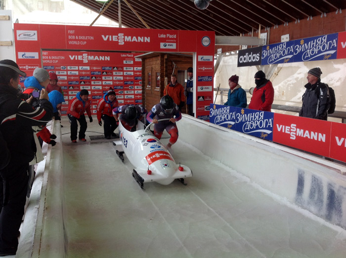 Korea's national bobsleigh team participate in the two-man match in the America Cup in Lake Placid, NY. (Photo courtesy of the Korea Bobsleigh and Skeleton Federation)
