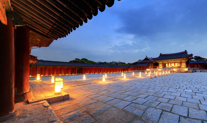Changgyeonggung Palace is decorated with lights for the night openings.