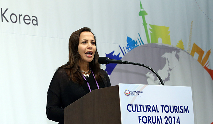 Colombian Vice Minister of Commerce, Industry and Tourism Sandra Howard addresses the Cultural Tourism Forum 2014 on November 11 in Seoul.