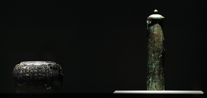  'Reliquary' (left, Unified Silla period, 863) and 'Reliquary With Inscription: Third Year of Zhonghe' (right, Unified Silla period, 883) are on display at the 'Devout Patrons of Buddhist Art' exhibit at the National Museum of Korea. 