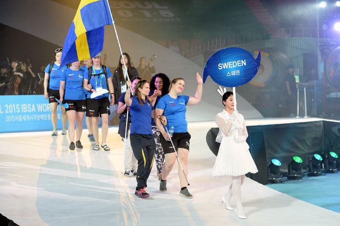 Athletes from around the world enter the stadium for the opening ceremony of the Seoul IBSA World Games.