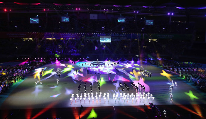 Performances are staged to welcome the athletes and the audience to the opening ceremony of the Incheon Asian Para Games 2014.