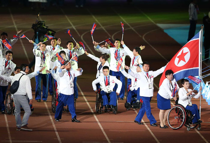 North Korean athletes enter the stadium during the opening ceremony of the Incheon Asian Para Games 2014.