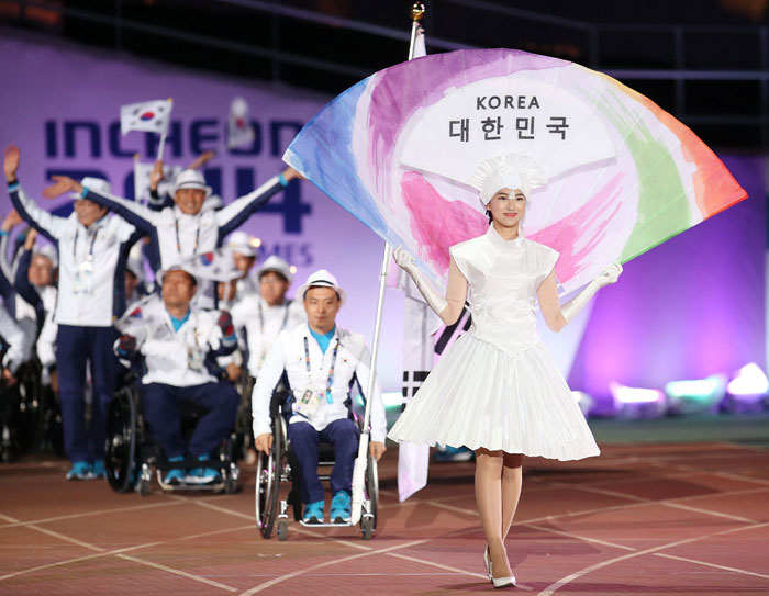 South Korean athletes enter the stadium for the opening ceremony of the Incheon Asian Para Games 2014.