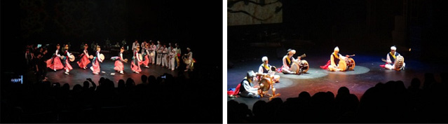 Korean traditional dancers (left) and samul nori performers (right) perform in Mexico City in October 2011 (Photo courtesy of KOCIS).