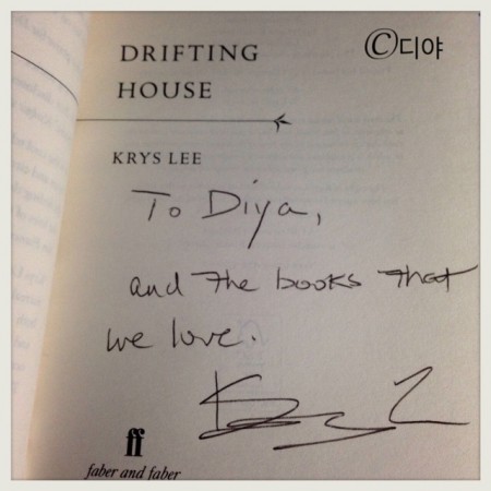 Krys’ inscription of my copy of 'Drifting House'