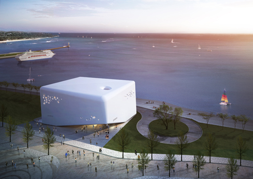 The Posco Pavilion was designed to give visitors the experience of walking inside a giant shell