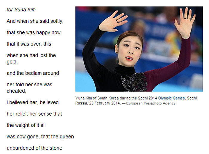 The Wall Street Journal published a poem for Kim Yuna on its homepage on February 24. 
