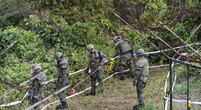 Soldiers of the fifth army division carrying out the landmine elimination operation on Oct. 2.