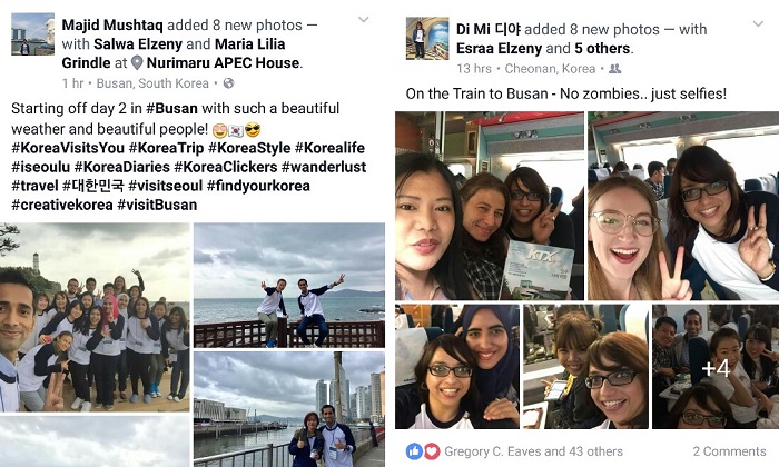 A group of 12 Korea.net honorary reporters, invited to Korea by the Korean Culture and Information Service, upload photos from their Busan trip in real-time to their social media profiles.