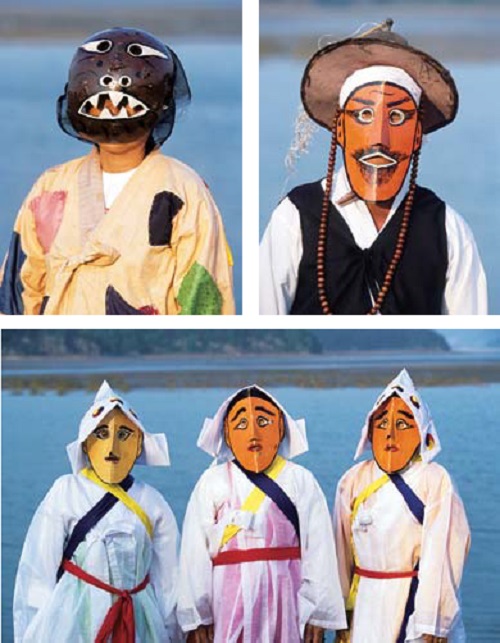 Clockwise from top left: The leper, the police constable, shamans