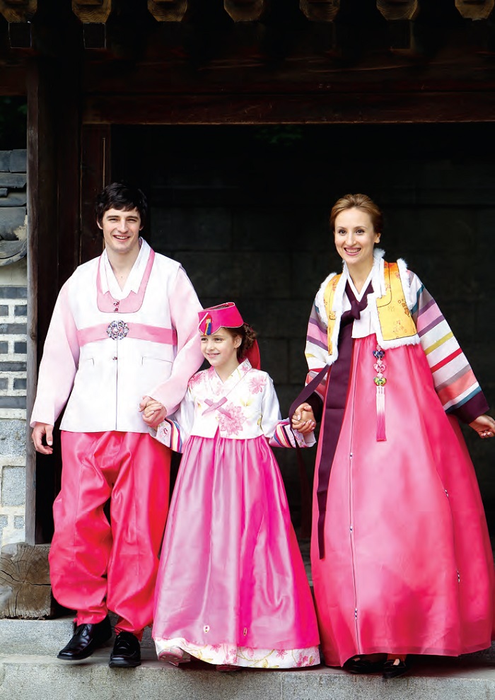 A family wearing Hanbok