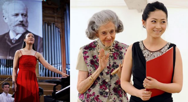 (left) Pianist Son Yeol-eum won second prize at the 14th International Tchaikovsky Competition in June 2011; (right) Queen Fabiola of Belgium congratulates Soprano Hong Hae-ran, winner of the 2011 Queen Elisabeth International Competition (photos: Yonhap News).