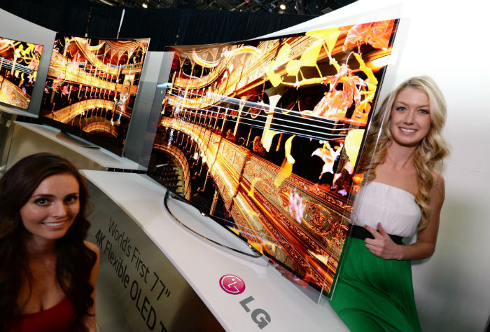 LG showcases its 77-inch curved UHD OLED television at CES 2014.