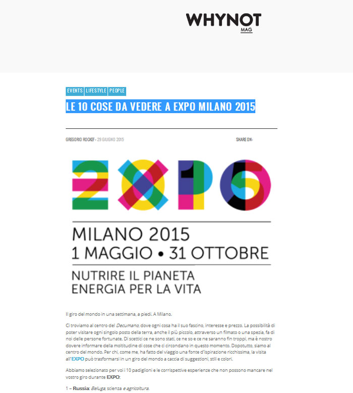 Italian fashion magazine Why Not picked the Korea Pavilion as one of the top 10 things to see at Expo Milano 2015.