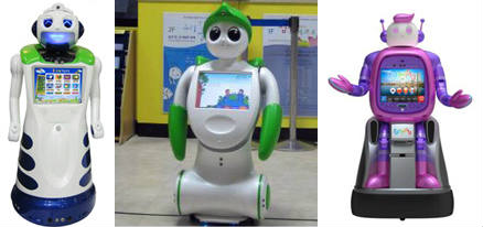 From left: Kiro, produced by the Robot Institute and introduced at Robot World 2011; a Kiro prototype installed at the National Folk Musem; Sia, a service robot at Bucheon City Hall
