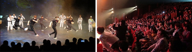 B-boy and taekwondo teams (left) share a stage in Mexico City in October 2011. All of the 1,000 seats of the Teatre Julio Castillo (right) were filled (Photo courtesy of KOCIS).