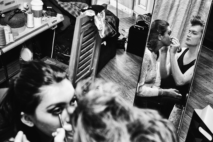 Make-up artist Winn Haslam prepares model Heshina Pillay for her shoot.