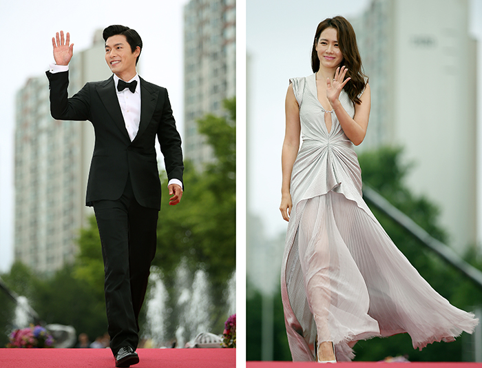 Hyun Bin (left) and Son Ye-jin walk down the red carpet during the opening ceremony for the 18th Puchon International Fantastic Film Festival on July 17. They each received a Producers’ Choice Award. (photos: Jeon Han) 