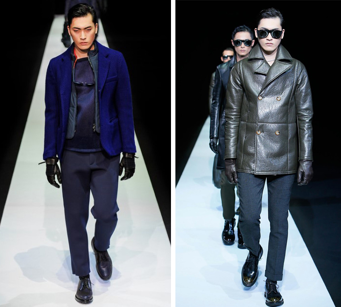 Sean Yong, on the catwalk for Emporio Armani (left) and for Giorgio Armani (right), during the 2013 Milan Fall/ Winter Fashion Week in Milan, Italy. (photos courtesy of Dragon Heart Global)