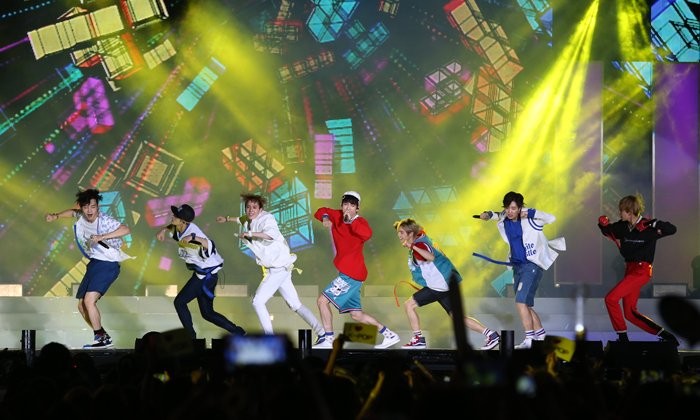 Boy band Got7 shows their passion on stage at the concert.