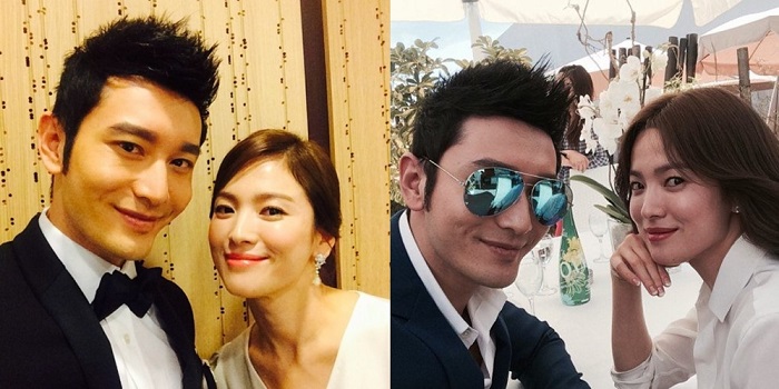 Chinese actor Huang Xiaoming posts pictures on his Instagram feed taken with co-star Song Hye-kyo (right in both pictures) in the upcoming film “The Crossing.” 