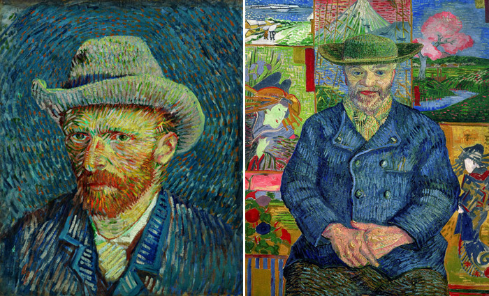 (From left) “Self-Portrait with Grey Felt Hat,” Oil on Cotton, 44.5x37.2cm, September-October 1887, Paris, Van Gogh Museum (Vincent Van Gogh Foundation), Amsterdam / ⓒ 2012 Van Gogh Museum, Netherlands// “Père Tanguy,” Oil on Canvas, 92x75cm, 1887, Musée Rodin, Paris / ⓒ Musée Rodin, Paris