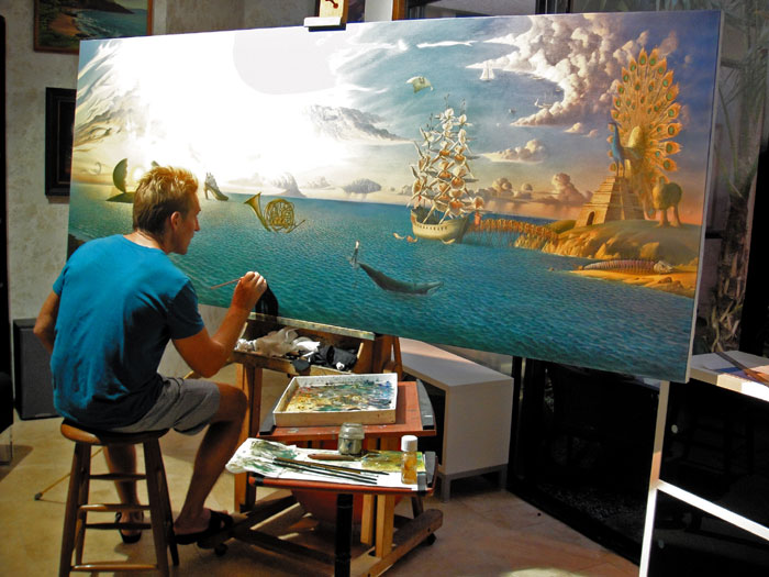 Kush works in his studio. He has been actively working while living in Hawaii.