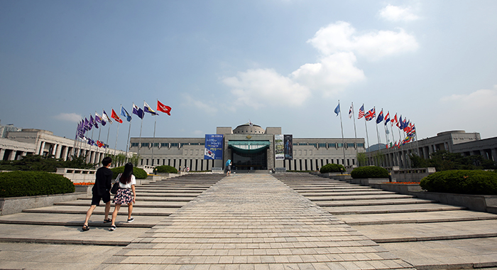 The entrance to the War Memorial of Korea in Seoul is adorned with the flags of the 16 nations that took part as U.N. allied forces in the Korean War. 