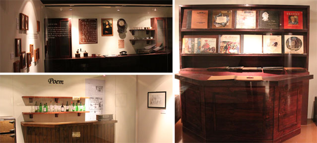 Dioramas of the Mona Lisa dabang (top left), Myeongdong bar Poem, and the Dolce dabang (right), where artists gathered to create their music, their paintings, and their poetry in the 1950s and '60s.