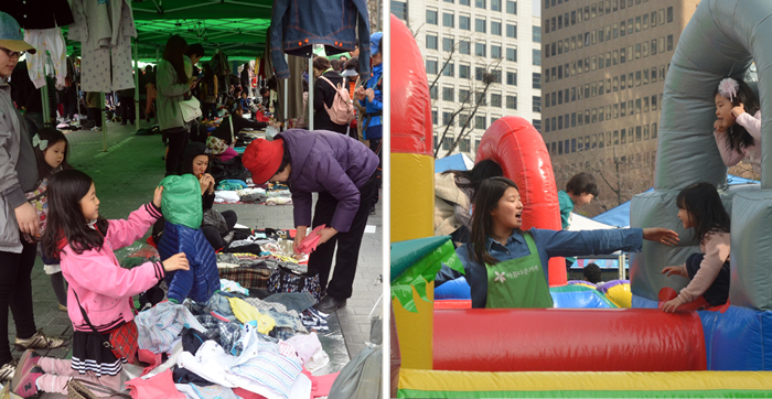 Throughout the car-free event, some children were there to work (left) while some where there to play (right) (photos: Jon Dunbar).