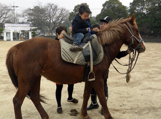 Young children on horseback at Jangjon Elementary School in Jeju on March 4 as part of their school entrance ceremony (photo: Yonhap News).